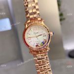 Replica Chopard Happy Sport Quartz 30mm Watch Rainbow bezel Rose Gold